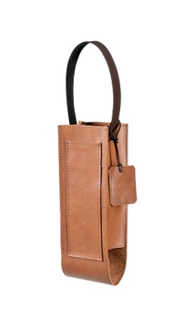 Porta Garrafa em Couro com Alça e Tag