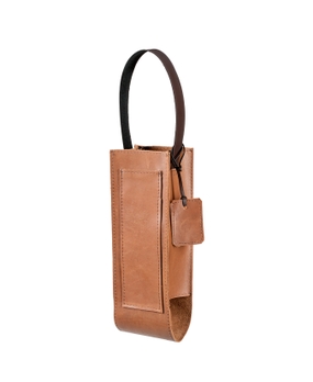 Porta Garrafa em Couro com Alça e Tag