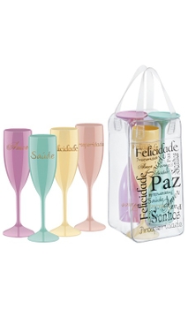 Conjunto Ice Bag + 4 Taças para Espumante Coloridas (personalizados)