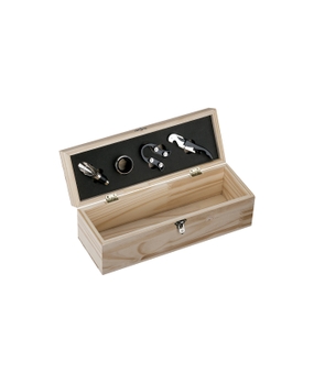 Caixa Madeira para 1 Garrafa com 4 Acessórios