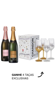 Kit 1 garrafa Chandon Brut 750ml + 1 garrafa Chandon Brut Rosé 750ml + Chandon Box com 4 Taças Exclusivas