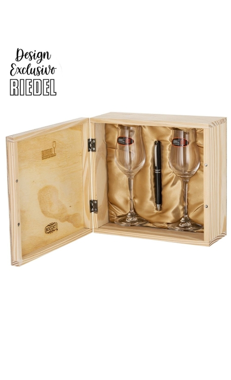 Kit Riedel Vinum Bar Cognac Hennessy em Caixa de Madeira