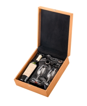 Caixa para 1 Garrafa com 2 Taças e Acessórios (marrom)