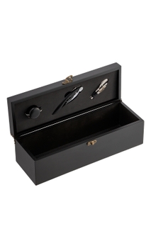 Caixa Madeira para 1 Garrafa com 3 Acessórios (preta)