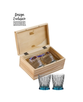 Kit Riedel Tumbler Whisky em Caixa de Madeira (azul)