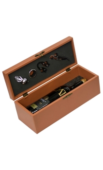 Caixa de Madeira Revestida para 1 Garrafa com 4 Acessórios