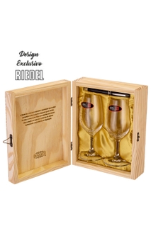 kit Riedel 2 taças Vinho do Porto + 1 caneta Crown em caixa de madeira 
