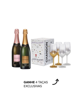 Kit 1 garrafa Chandon Brut 750ml + 1 garrafa Chandon Brut Rosé 750ml + Chandon Box com 4 Taças Exclusivas