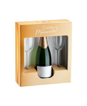Caixa Celebre Momentos para 1 garrafa + 2 taças cristal