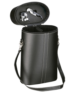 Maleta em Courino Boccati para 2 garrafas com acessórios (preta)