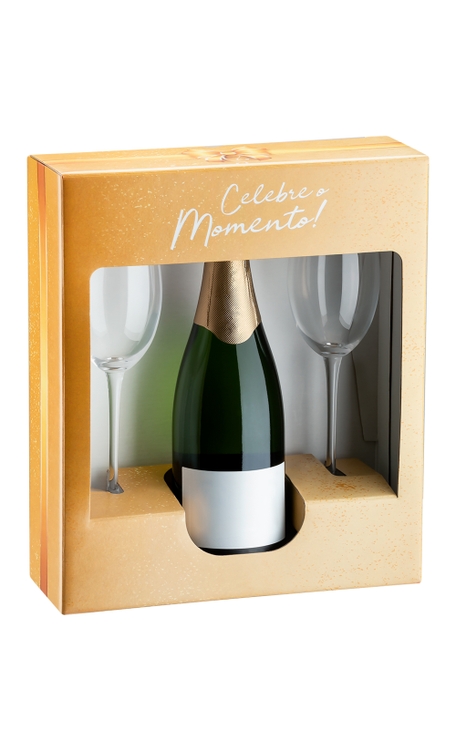 Caixa Celebre Momentos para 1 garrafa + 2 taças cristal