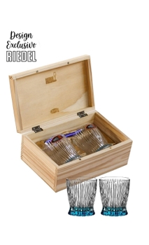 Kit Riedel Tumbler Whisky em Caixa de Madeira (azul)