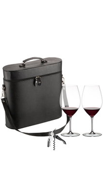 Maleta Courino para 1 Garrafa com 2 Taças e Saca-rolha (preta)