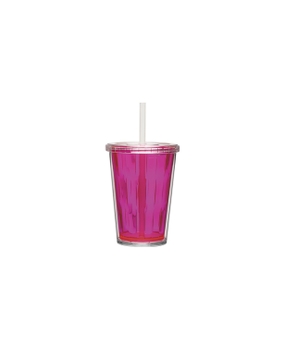 Copo Boccati Duplo 670ml com tampa e canudo (rosa neon)