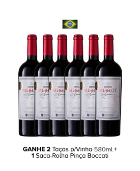 Combo Miolo Merlot Terroir (6 garrafas) + 2 Taças de Cristal + Saca-Rolha