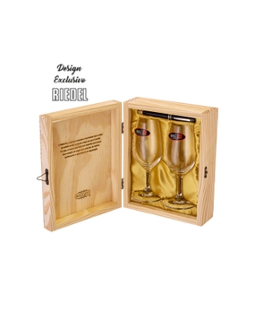 kit Riedel 2 taças Vinho do Porto + 1 caneta Crown em caixa de madeira 