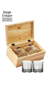 Kit Riedel Tumbler Rocks Glass 283ml em Caixa de Madeira