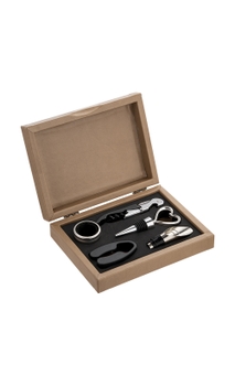 Kit com Acessórios Boccati para Vinho em Caixa de Madeira
