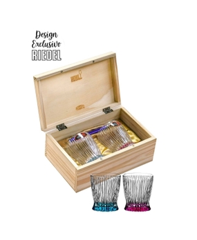 Kit Riedel Tumbler Whisky em Caixa de Madeira (colorido)