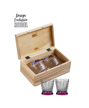 Kit Riedel Tumbler Whisky em Caixa de Madeira (rosa)