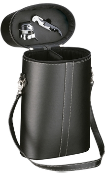 Maleta em Courino Boccati para 2 garrafas com acessórios (preta)