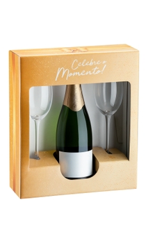 Caixa Celebre Momentos para 1 garrafa + 2 taças cristal