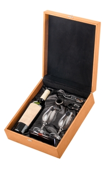 Caixa para 1 Garrafa com 2 Taças e Acessórios (marrom)